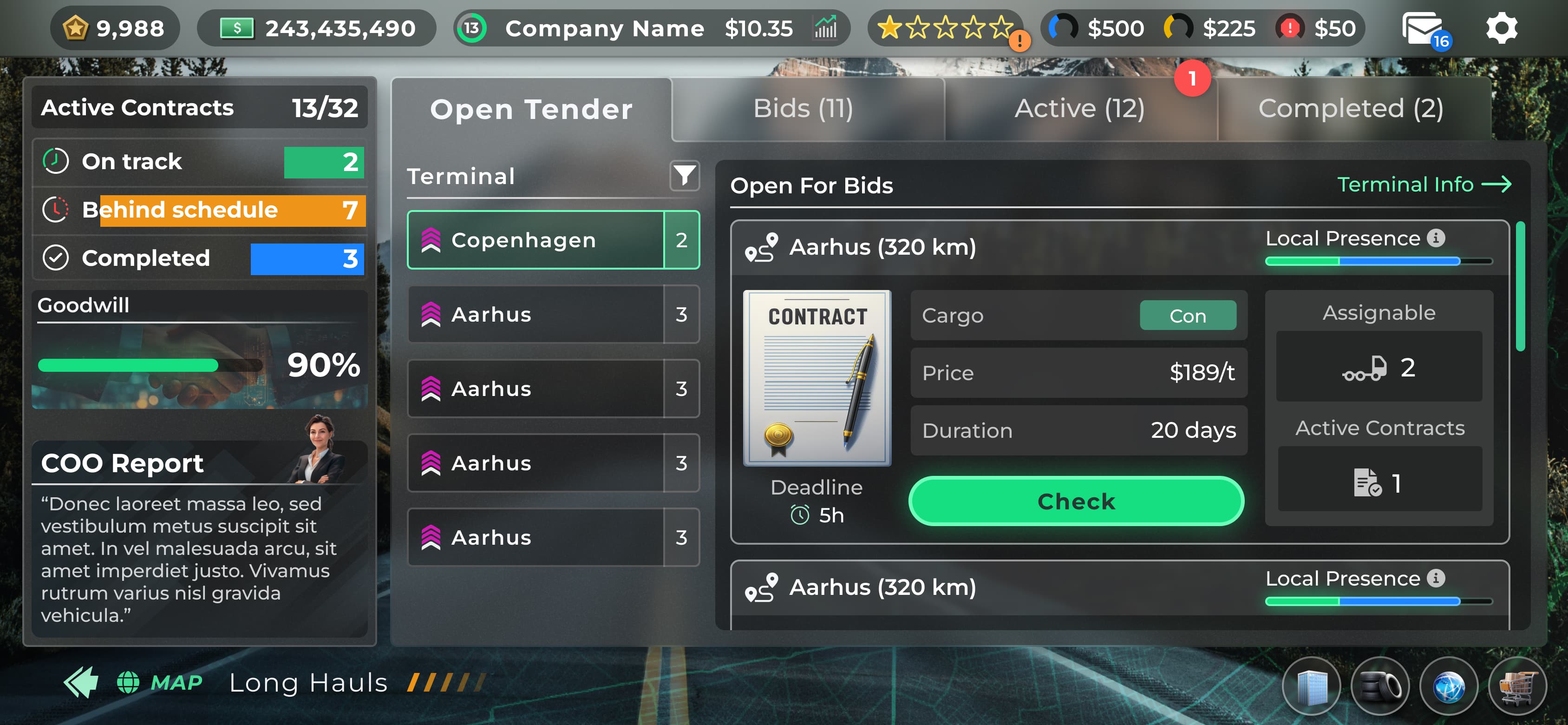 Truck Manager gameplay dashboard